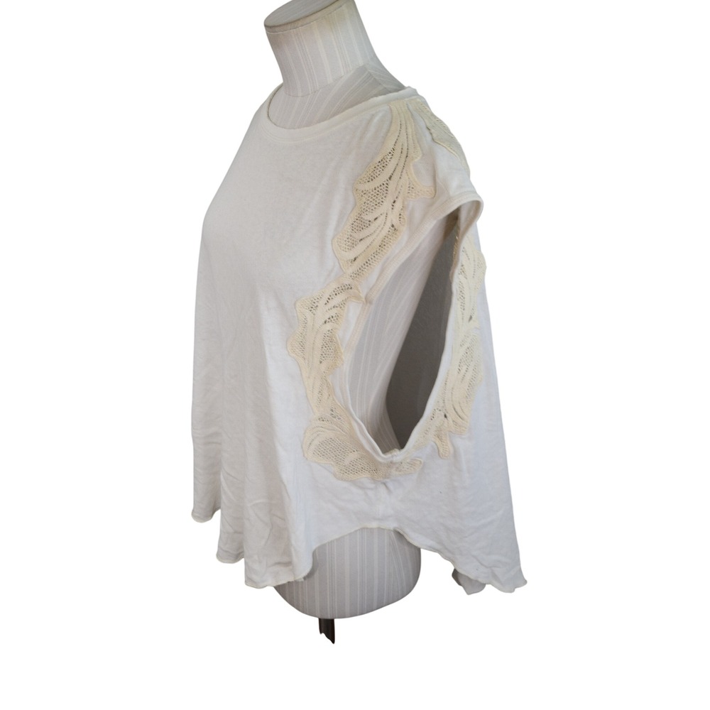 We The Free Bonsai Tank Top Medium Ivory Crochet Lace Trim Boho Tee Muscle